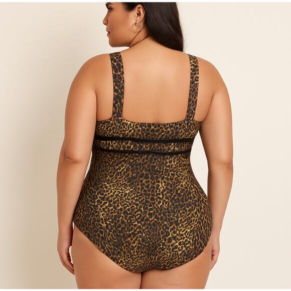 Swimsuits For All Leopard Print One-Piece Swimsuit – Size 18 – Mesh Trim - Picture 4 of 8